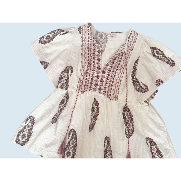 KNOX ROSE Boho Peasant Short Flutter Sleeve Peplum Blouse Top Size Small - Picture 4 of 7